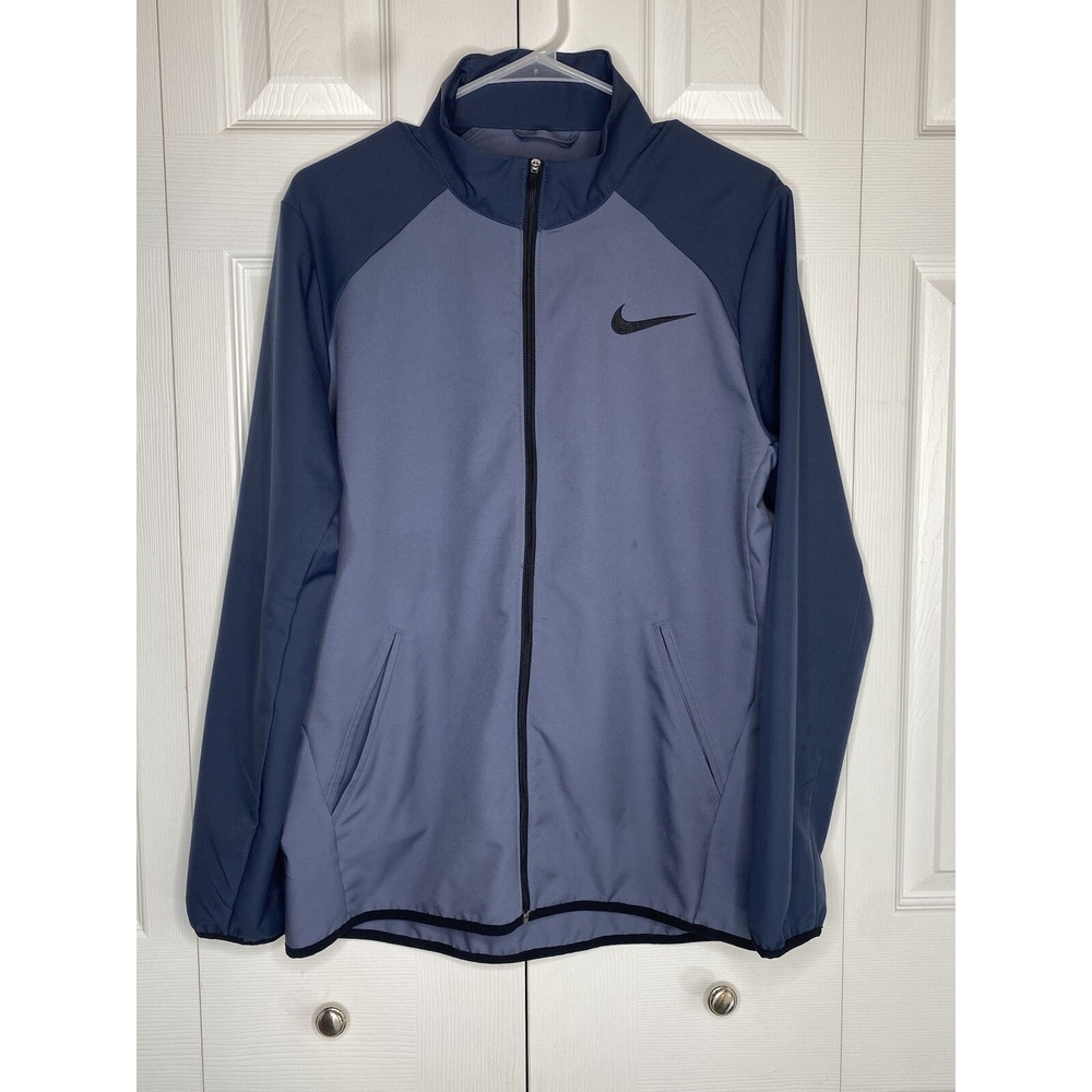 Nike Jacket Dri- Fit Full Zip Pockets Blue Gray Swoosh Soft Shell Men's Flaws S